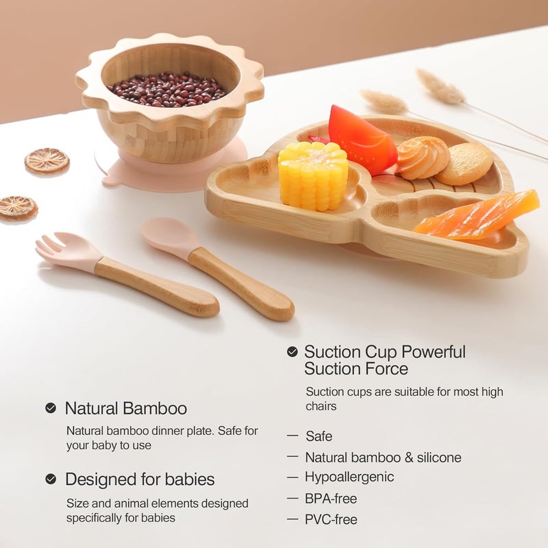 let's make Bamboo Suction Plates Bowls Set for Baby Toddler Divided Platter Food bowl with Silicone Fork & Spoon All-Natural Baby Feeding Set for Baby-Led Weaning, Non-Slip Design - Image 4